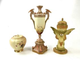 ROYAL WORCESTER; a blush ivory vase shape 2064, height 28.5cm, a smaller eagle pot pourri, and a