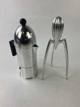 ALESSI; a modern stainless steel 'La Cupola' cafetière, height 28cm, and an Alessi Juicy Salif