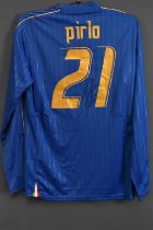 PIRLO; a signed 2021 Italy football shirt, signed to the reverse, size L. Condition Report: Creasing