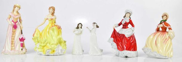 ROYAL DOULTON; a group of six figures to include HN5314 'Pretty Ladies, Winter', HN5322 'Pretty
