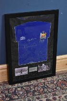 MANCHESTER UNITED; a 1968 retro-style football shirt, signed by Best, Law and Charlton, 57 x 80cm,