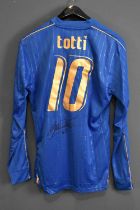 TOTTI; a signed Italy shirt, signed to the reverse, size L. Condition Report: Creasing and light
