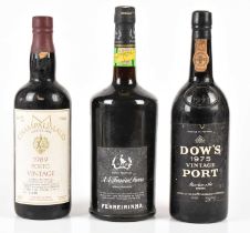 PORT; three bottles, to include Dow's 1975 vintage port, 75cl, Ferreira port, 1l, and a bottle