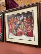 GEOFFREY T WOOD; a pencil signed print "Once in a Liftime" depicting Manchester United treble win