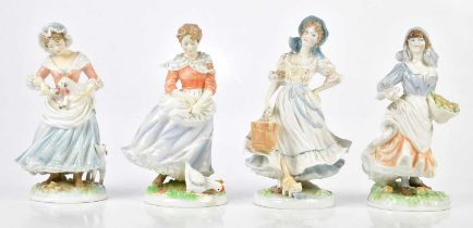 ROYAL WORCESTER; four ceramic figures comprising 'Rosie Picking Apples', 6796/9500, 'The