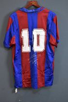 DIEGO MARADONA; a signed Barcelona retro-style shirt, signed to the reverse. Condition Report: