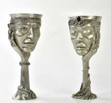 ROYAL SELANGOR; two limited edition Lord of the Rings pewter goblets, the larger height 21cm.