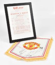 MANCHESTER UNITED; a pennant bearing various signatures including Javier Hernandez, Juan Mata,