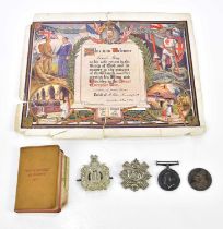 A WWI British War Medal to 2894 Pte F. Kaye, Cheshire Regiment with an illustrated certificate