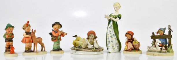 GOEBEL; a group of five figures, together with a Royal Doulton figure 'Veneta' HN2722, together with