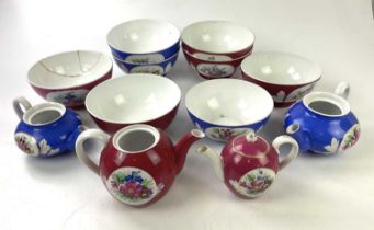 A group of Russian Gardner porcelain comprising eight large bowls, diameter 18cm, and four