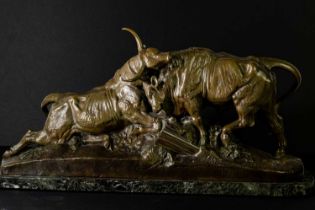 JEAN-BAPTISTE CLESINGER (FRENCH 1814-1883); bronze sculpture 'Combat de Taureaux Romains', impressed