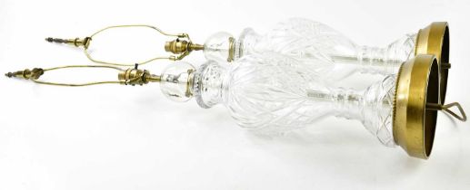 A pair of decorative modern cut glass table lamps with gilt metal mounts, height including fitting