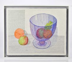 † AUDREY WALKER (1928-2020); a stitched textile, 'The Big Blue Bowl', signed, titled and dated