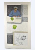 † AUDREY WALKER (1928-2020); a stitched textile, 'Just One Green Apple', signed, titled and dated
