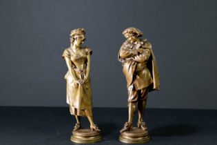 LEOPOLD HARZE (1831-1893); a pair of 19th century bronze figures 'Gros-Rene' and 'Marinette', each
