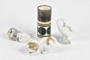 A small Troika cylindrical vase, together with two Lladro figures to include a goose and mother