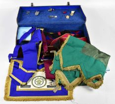 MASONIC INTEREST; a leather suitcase containing a collection of assorted Masonic regalia.