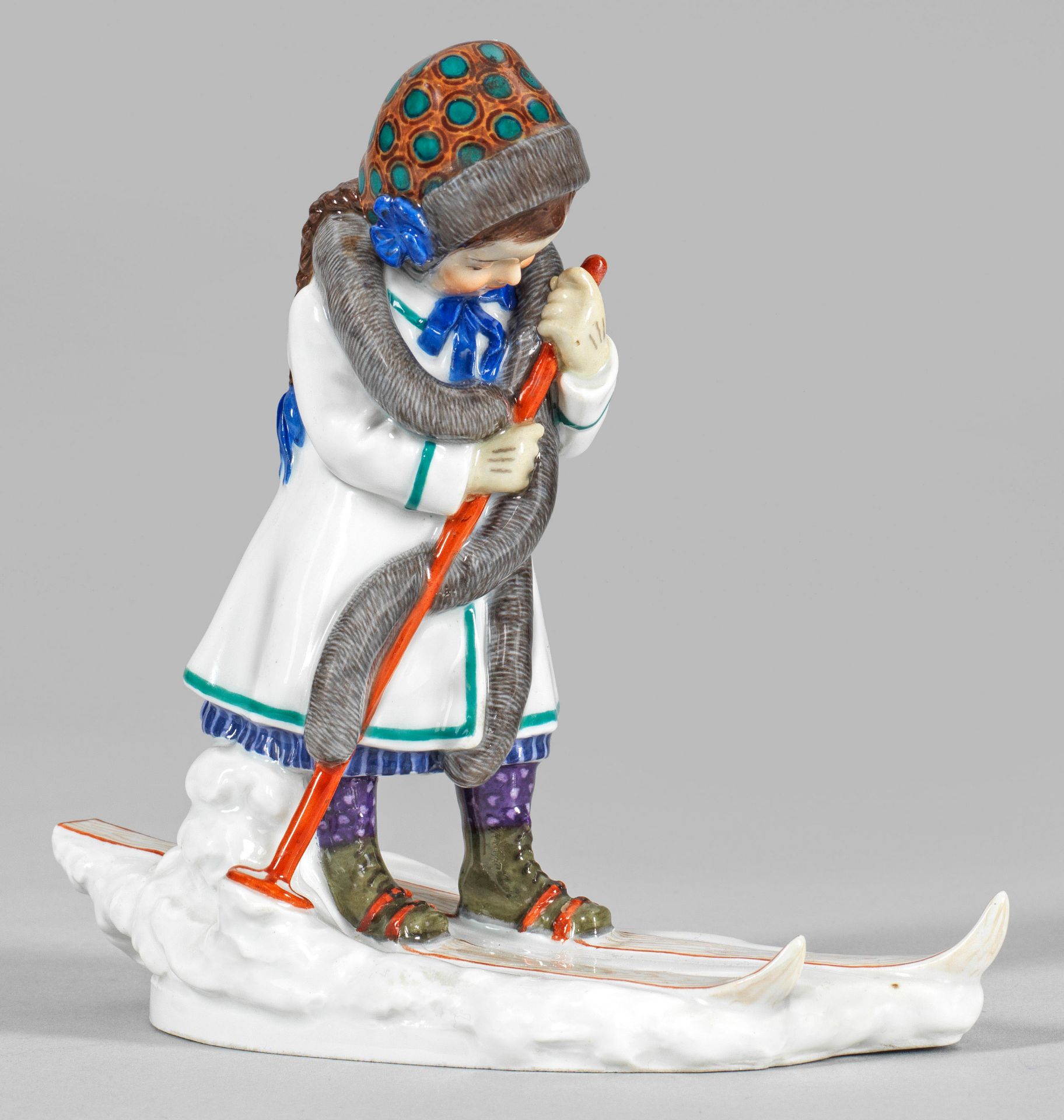 Seltene Jugendstil-Figur "Kleine Skiläuferin"