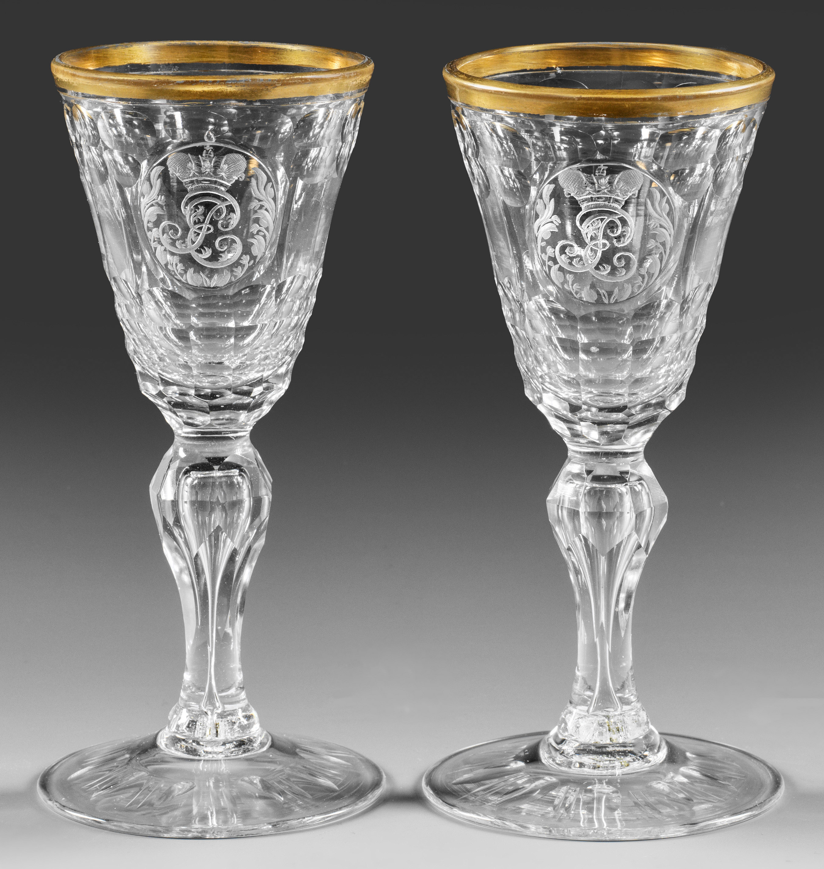 Seltenes Paar russische Barock-Pokale mit Monogramm der