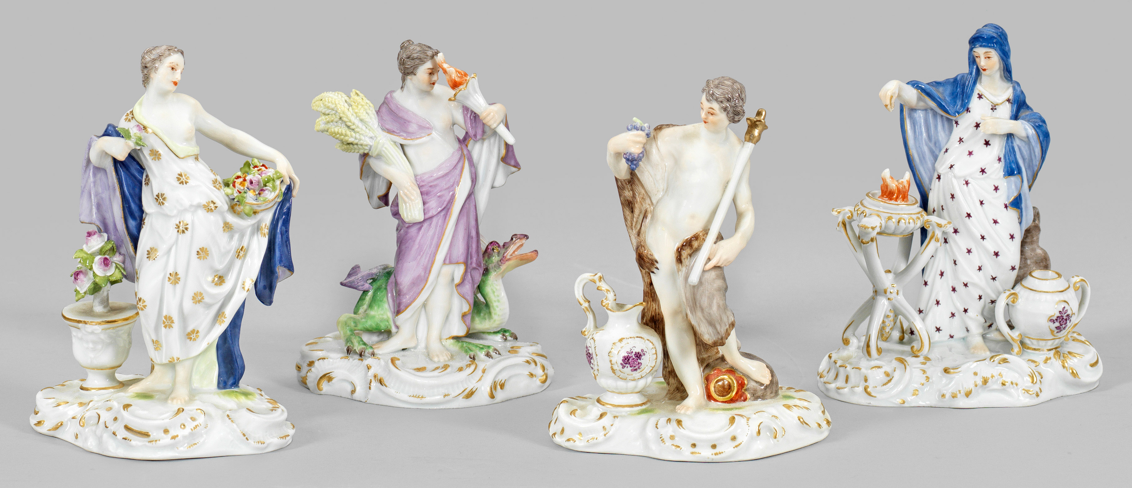 Vollständige Meissen Serie von vier Figuren als Allegorien