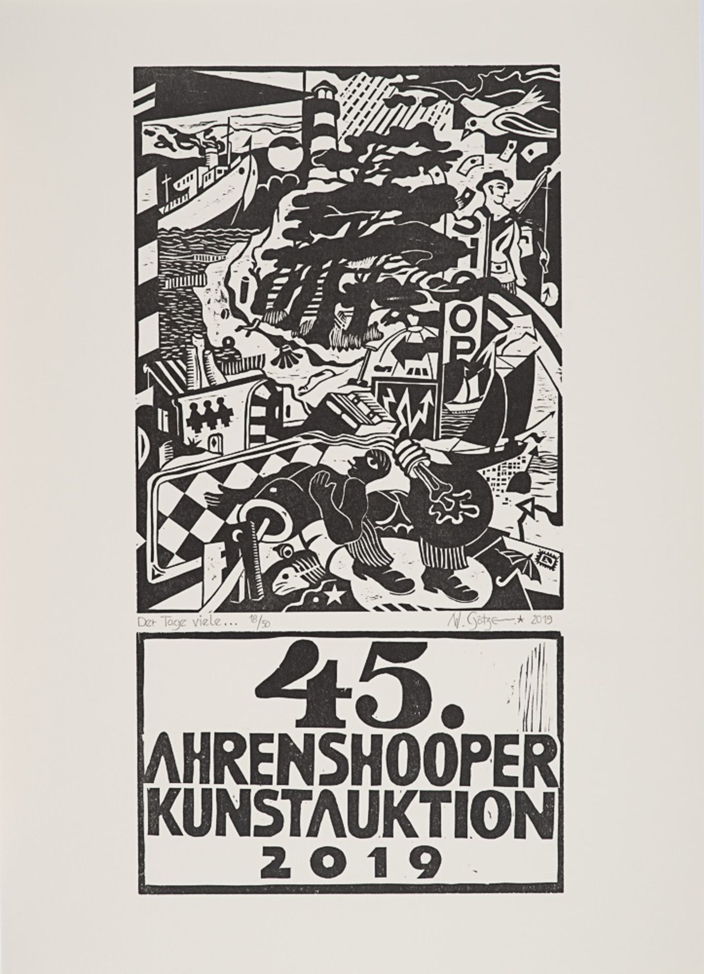 Wasja Götze – Plakat zur 45. Ahrenshooper Kunstauktion, Künstlerplakat, 2019.