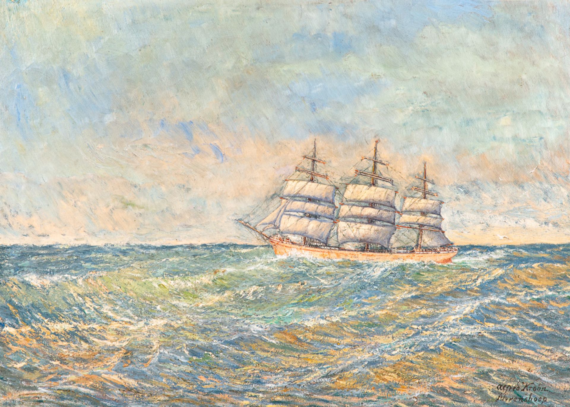 Alfred Krohn – Seestück mit einem Rostocker Vollschiff.