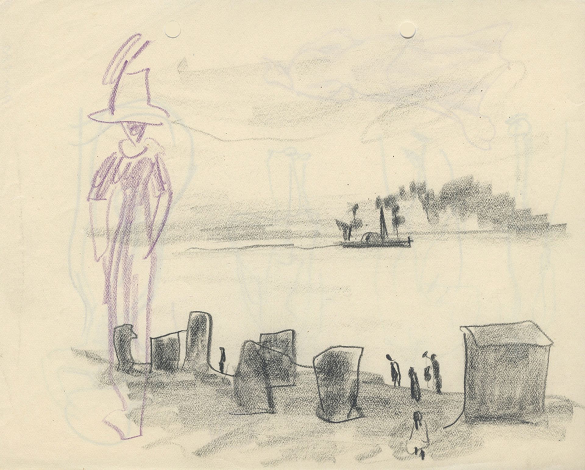 Lyonel Feininger – Strandszene mit Dampfer, Heringsdorf, Ostsee (Beach Scene with Steamer).