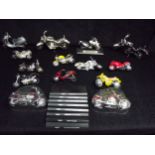 14 x Motor Bike Collectables. 3 x Heavy Metal Models, 1 x Mounted with a Clock(Weight 700