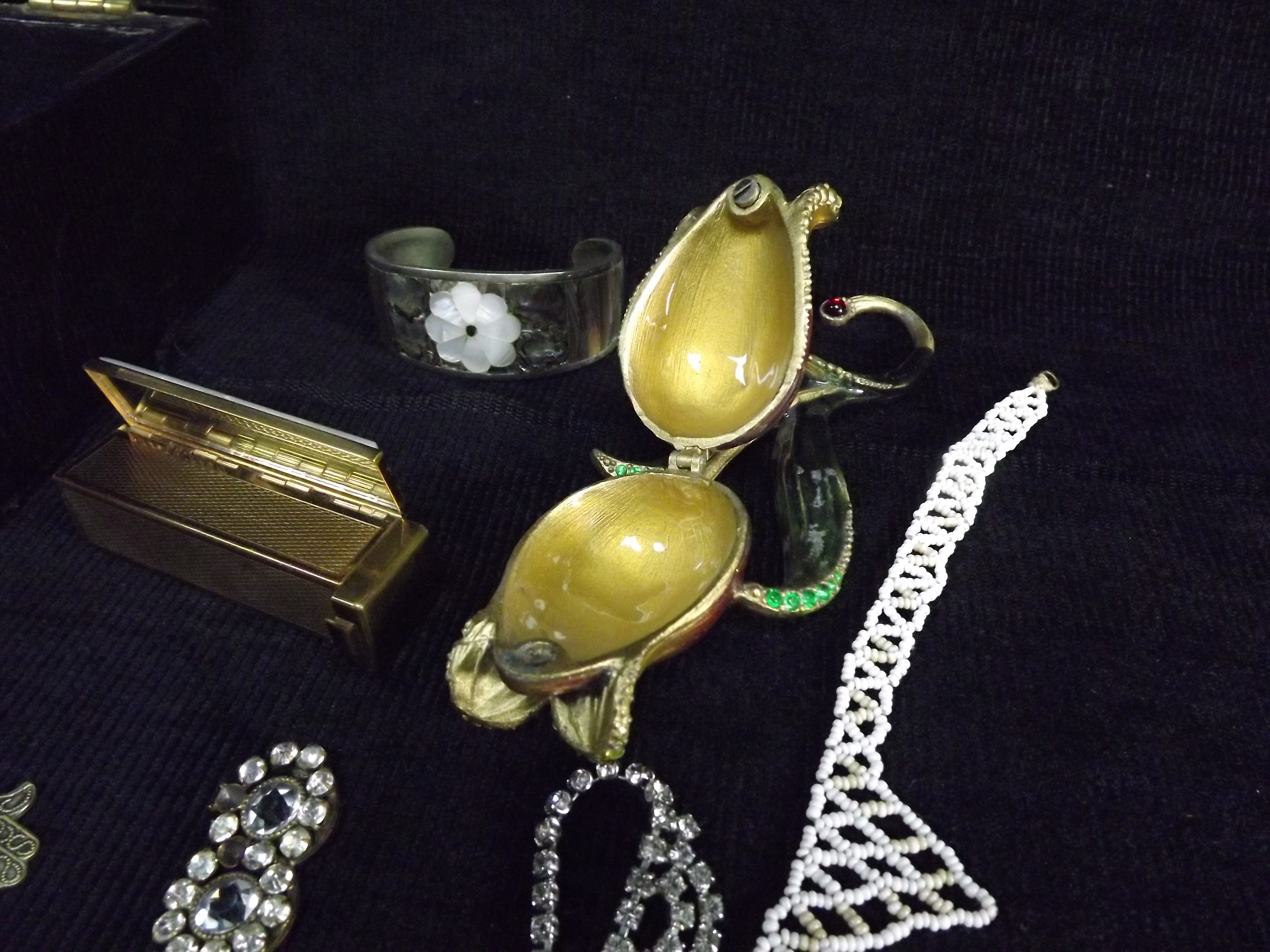 Box of Antique and later Costume Jewelry in wooden covered Box(no key) with small amount of - Image 9 of 13