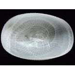Italy Large Murano White Frosted Glass Shell Bowl. 20th Century. Wispy cloud effect milk glass.