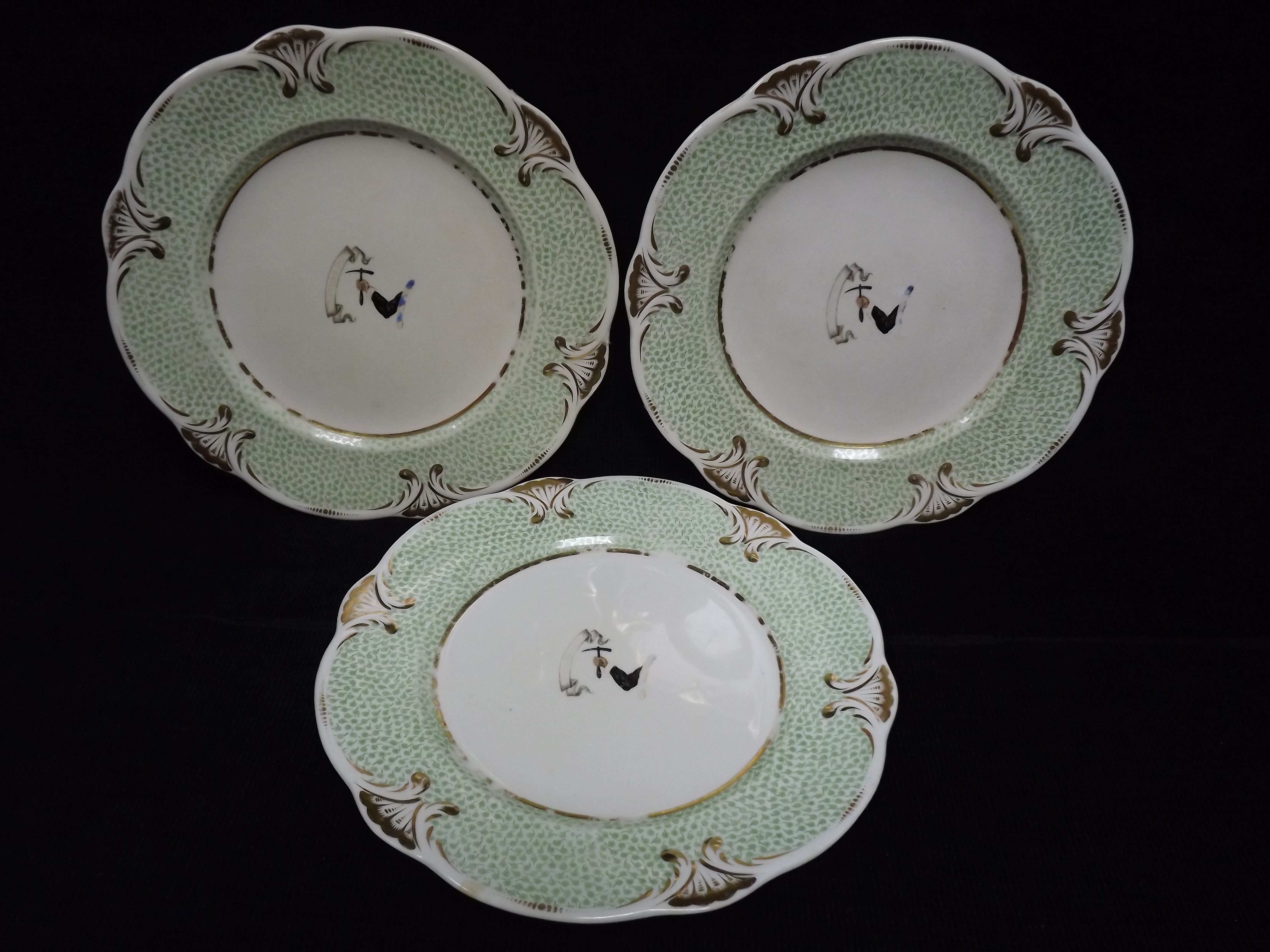 3 x Rare Rockingham Works "Manufacturer to the King" Brameld 19th century Plates. Unknown Masonic,