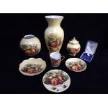 GB Aynsley 'Orchid Gold' pattern Ceramics with Hat Pin. Flower Vase, Squat Bulbous Vase, Pot