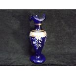 European Bohemian style Blue Glass Bud Vase with Enamel and Gilt decoration. Flower Blossom with