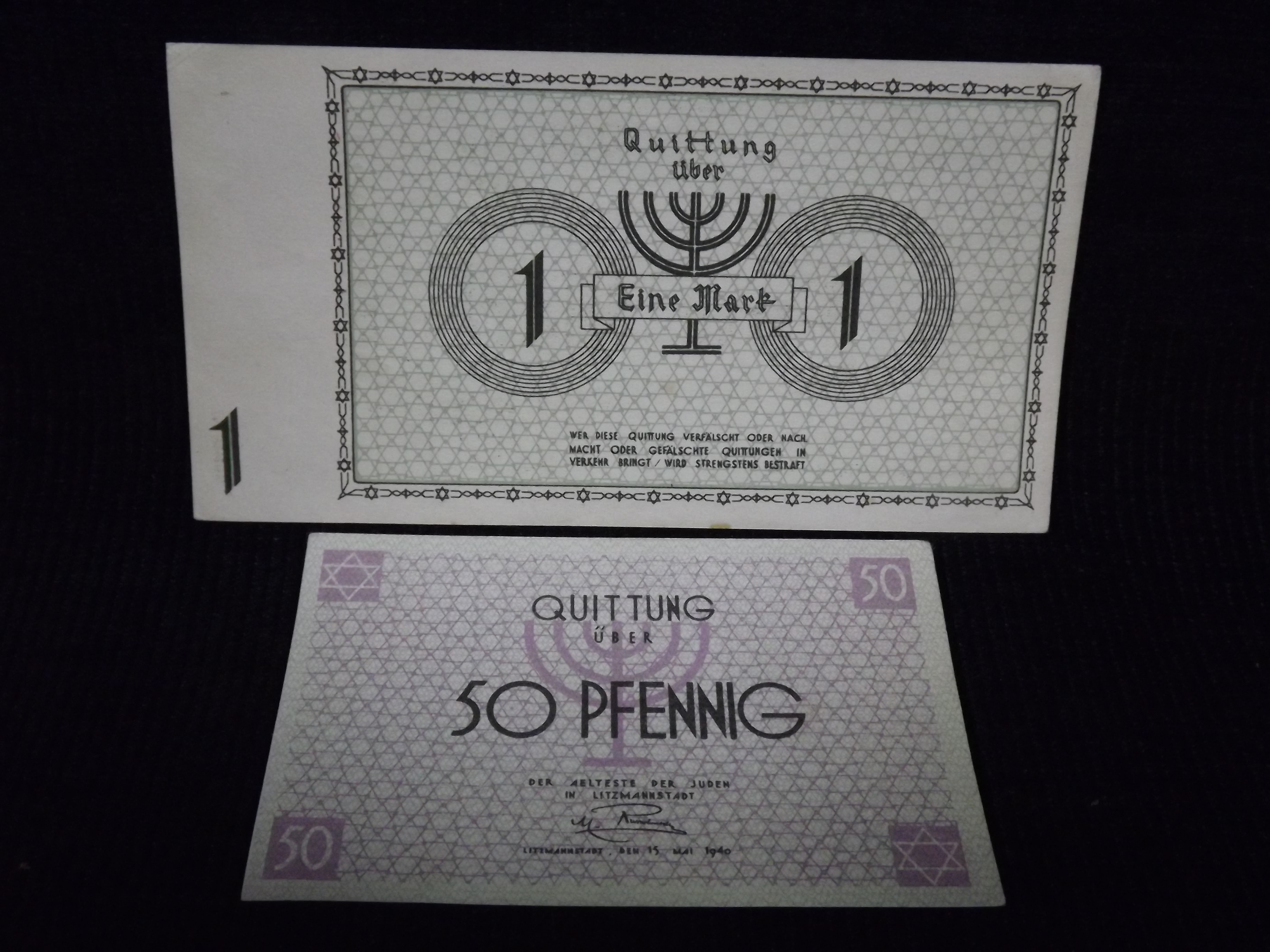 WWII Litzmannstadt - 2 x German / Polish/ Jewish Special Ghetto Currency Banknotes. c1940. One