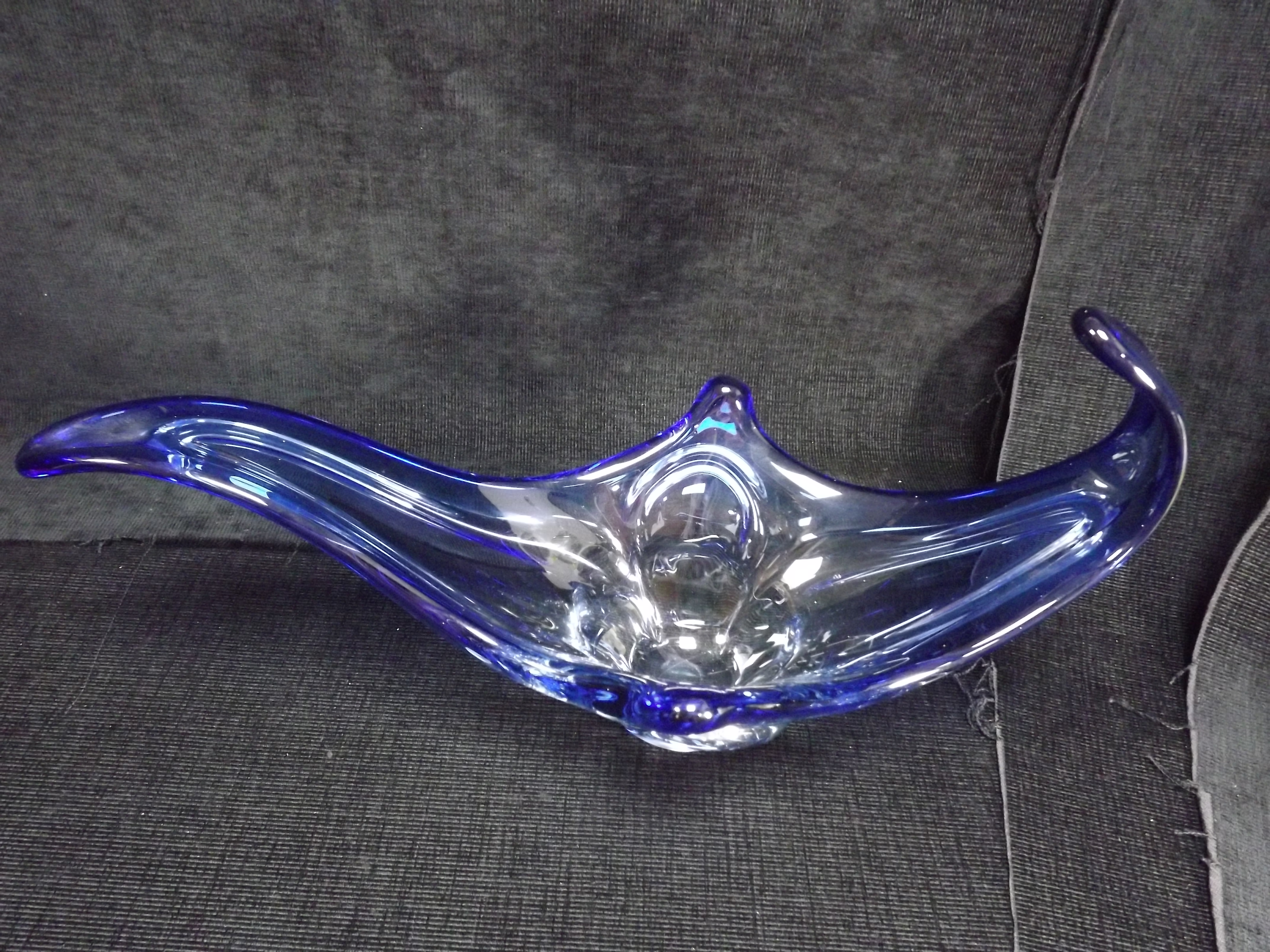 Large Blue Waves Murano style Glass Fruit Bowl or Vase and a Cased Crystal Glass Pot Pourri Jar with - Image 2 of 9