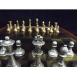 Italy Tuscany - Italfama Chess Set. Pieces are set number 65-M with a Brass inlaid board with a