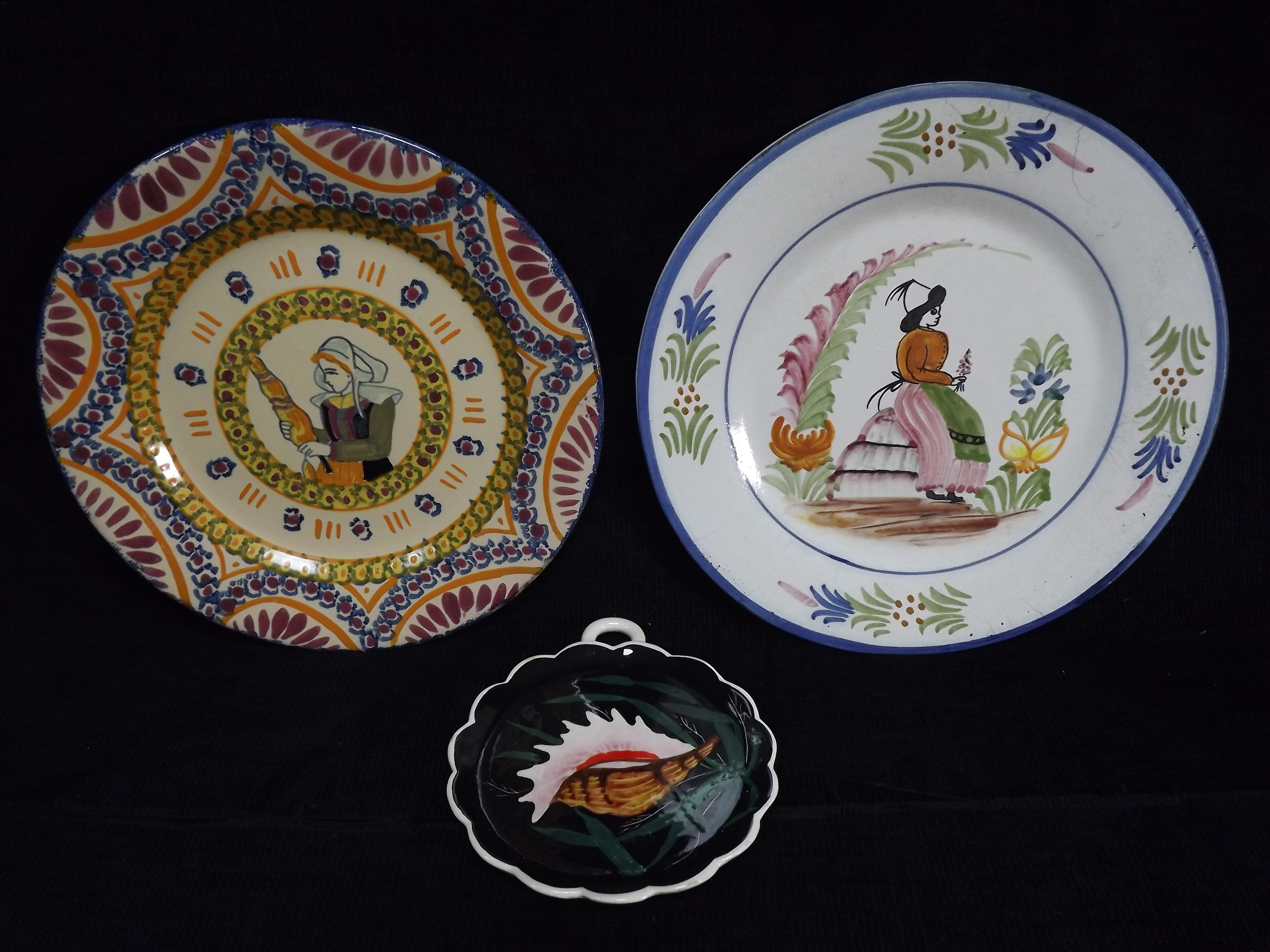 France Faience Pottery. 2 x Henriot Quimper marked items and a further plate possibly 18th or 19th