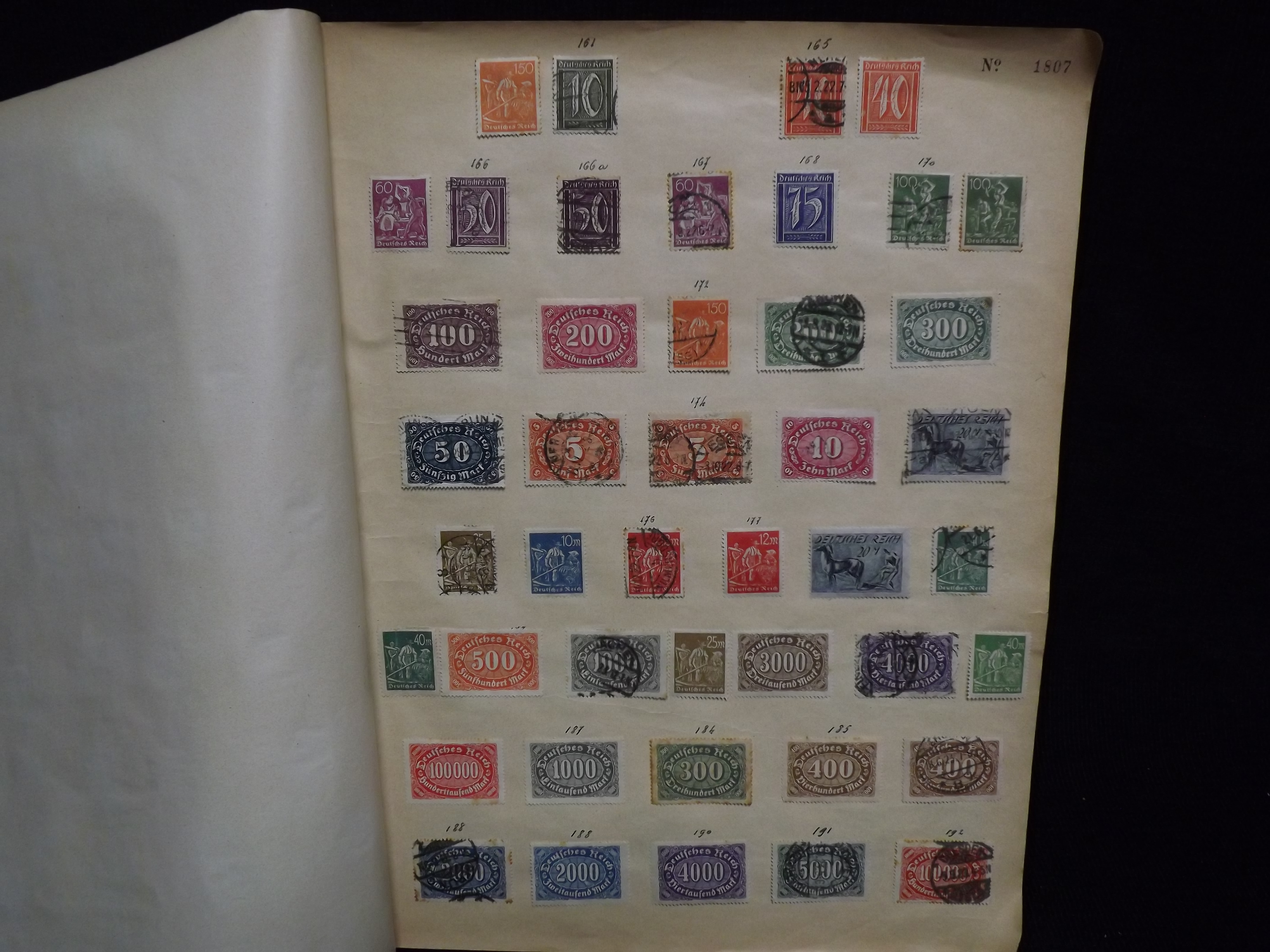 Over 500 x German Used & Mint Postage Stamps. Housed in old ledger page Album. Includes various - Image 5 of 30