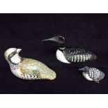 3 x North American Canadian Wooden Bird models - 2 x 'Common Loon' or 'Great Northern Diver' models,