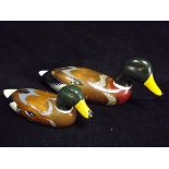 2 x Drake Mallard Duck Wooden Decoy Bird Models. Hand painted wooden body with likely resin eyes. No