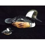 North America Canada. 'Hooded Merganser' Wooden Painted Decoy Bird. 20th century. Probably