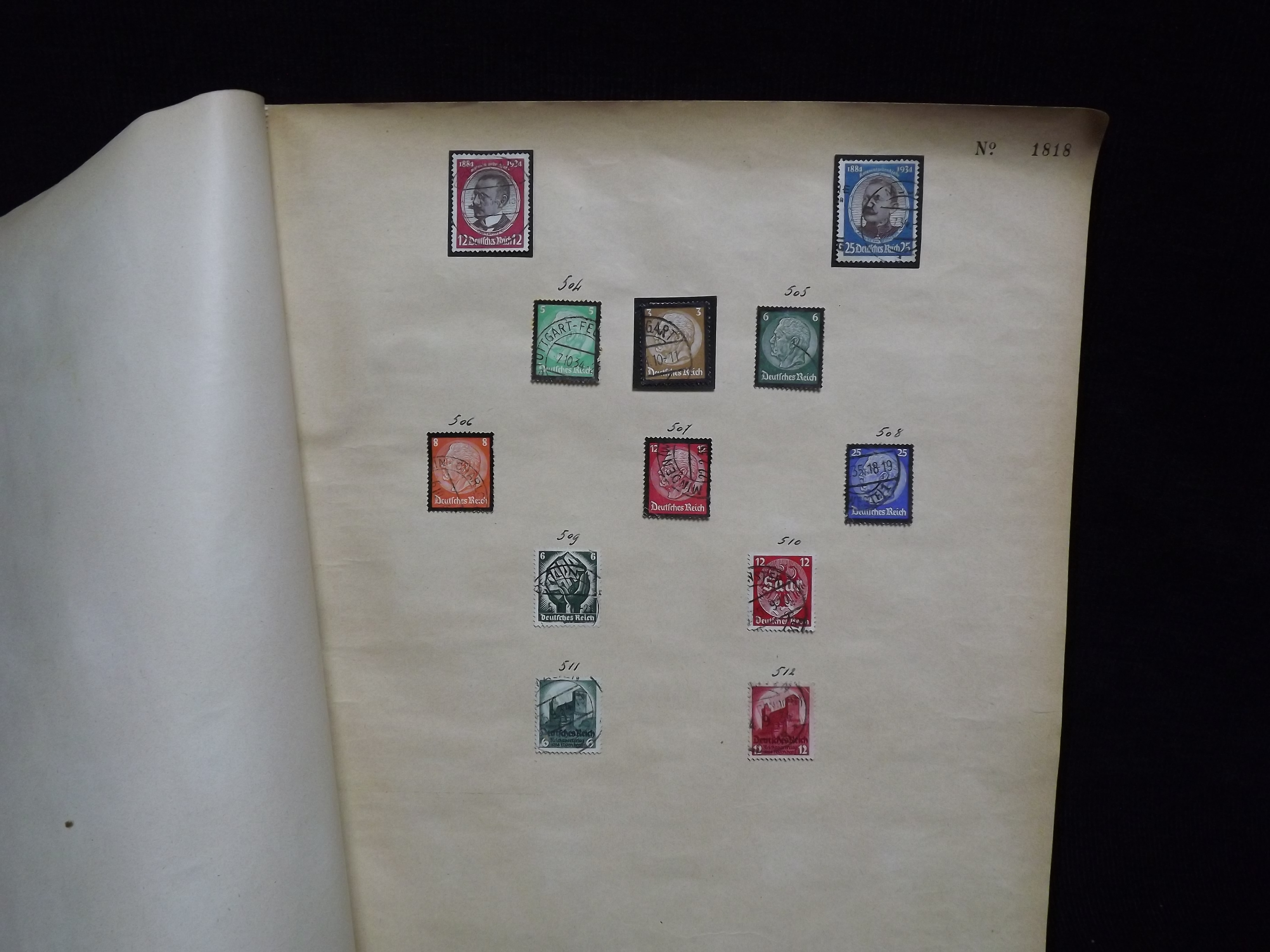 Over 500 x German Used & Mint Postage Stamps. Housed in old ledger page Album. Includes various - Image 14 of 30