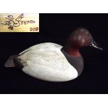 Canada Donald H. Wellstead 1932-2008 - 'Drake Canvasback' Large Carved Wooden Duck Decoy. Dated