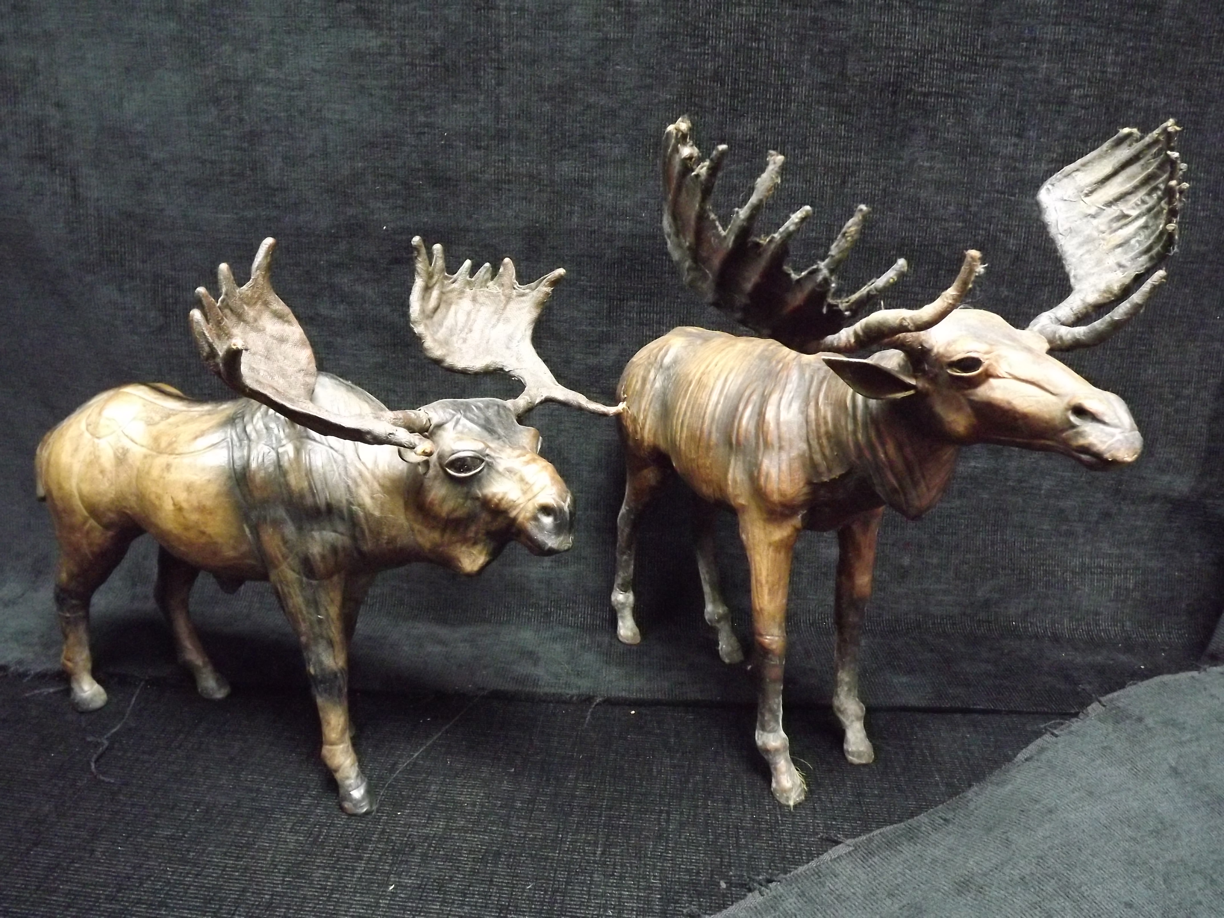 Canada North America - Large Pair of Moose Wood Carvings wrapped in Leather possibly Native First