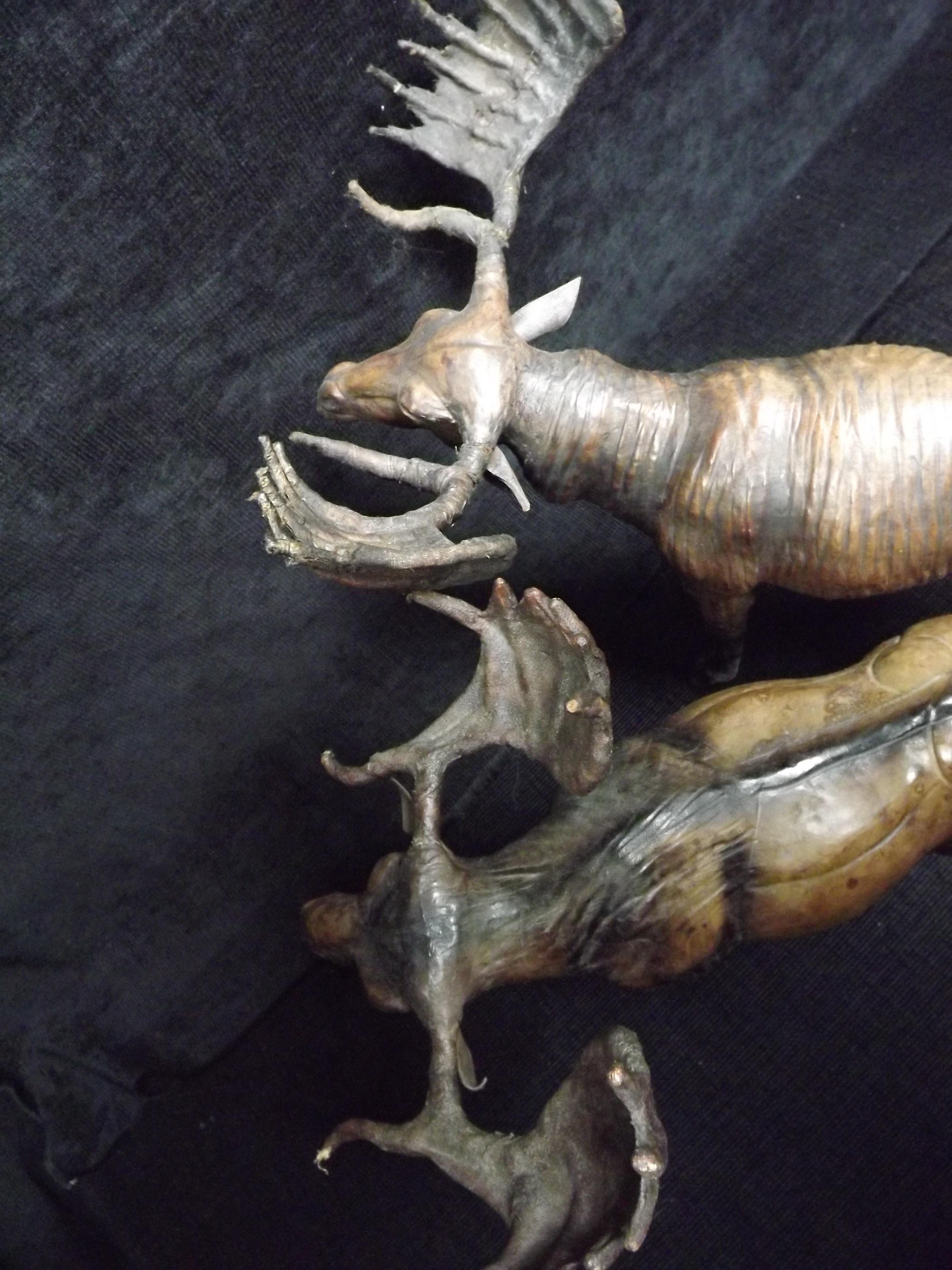 Canada North America - Large Pair of Moose Wood Carvings wrapped in Leather possibly Native First - Image 14 of 14