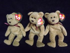 3 x U.S.A. Ty Warner 1993 'Curly' Beanie Babies. Two are Indonesia with P.E. Pellets and One is