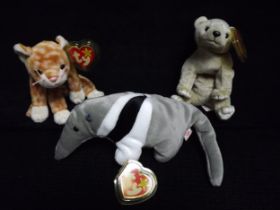 3 x U.S.A. Ty Warner Beanie Babies - 'Ants' China 1998 P.E. Pellets, 'Amber' China 1999 P.E. Pellets