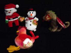 4 x U.S.A. Ty Warner Beanie Babies - 'Santa' China 1998 P.E. Pellets, 'Snowball' China 1996 P.V.C.