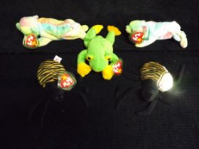 5 x U.S.A. Ty Warner Beanie Babies - 'Spinner' Indonesia 1996 P.E. Pellets, 'Creepy' Indonesia